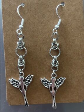 Handmade Silver Fairy Dangle Earrings - Women Jewelry